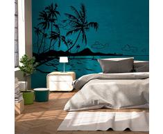 ilka parey wandtattoo-welt® Wandtattoo Wandbild Wandaufkleber Wandsticker Aufkleber Sticker Karibik Südsee Palmen Meer Strand M1887 ausgewählte Farbe: *schwarz* ausgewählte Größe: *XXL - 157cm breit x 100cm hoch*