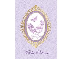 fioniony Osterkarte Frühlingsgrüße zu Ostern: Frohe Ostern Edle Ostergrußkarte (Glückwunschkarte/Klappgrußkarte/Grußkarte) in Lila/Flieder mit Hahn, Küken und Schmetterling (Mit Umschlag) (4)