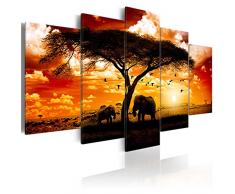 decomonkey Bilder Afrika 200x100 cm XXL 5 Teilig Leinwandbilder Bild auf Leinwand Wandbild Kunstdruck Wanddeko Wand Wohnzimmer Wanddekoration Deko Elefant Tiere Baum