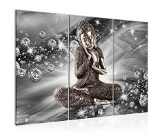 Bilder Buddha Feng Shui Wandbild 120 x 80 cm Vlies - Leinwand Bild XXL Format Wandbilder Wohnzimmer Wohnung Deko Kunstdrucke Weiß 3 Teilig -100% MADE IN GERMANY - Fertig zum Aufhängen 505431c