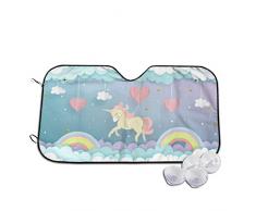 Ein Einhorn fliegend mit Herzballons in den Himmel, niedliches Einhorn, Auto-Windschutzscheibe, Sonnenschutz, blockiert UV-Strahlung, hält Ihr Fahrzeug kühl für SUV, LKW, personalisierbar Gr. 85, weiß
