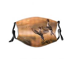 JISMUCI Gesichtsbedeckung,Ölgemälde Ente Natur brauner Reisfeld Sonnenuntergang,Sturmhaube Unisex Wiederverwendbar Winddicht Staubschutz Mund Bandanas Outdoor Camping Motorrad Running Mit 2 Filtern
