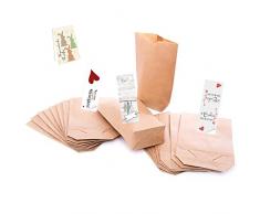 1a-Qualität - 100 kleine braune Papier-Beutel Papiertüten Tütchen Tüten (mit Testaufklebern !!!) mit Boden (14 x 22 x 5,6 cm) Kraftpapier für für Geschenktüten, Adventskalender, Geschenke verpacken