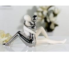 Moderne Skulptur Dekofigur Liebesgeschichte aus Keramik weiss/silber Höhe 16,5 cm Länge 34,5 cm