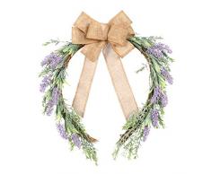 VOSAREA Künstlicher Lavendelkranz Rattan Leinen Bowknot Lavendel Tür Girlande Hängende Wandkränze für Ladenbalkon nach Hause (Violett)