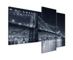 Wandbild - New York Bridge III - Bild auf Leinwand 130x80 cm 3 teilig - Leinwandbilder Bilder als Leinwanddruck Städte & Kulturen USA - Amerika - Brooklyn Bridge schwarz weiß