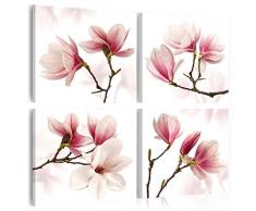 murando - Bilder Blumen 40x40 cm Vlies Leinwandbild 4 Teilig Kunstdruck modern Wandbilder XXL Wanddekoration Design Wand Bild Magnolien weiß rosa b-A-0259-b-j
