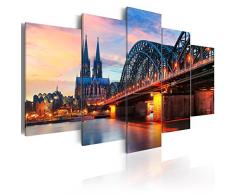 murando - Bilder Köln 200x100 cm - Leinwandbilder - Fertig Aufgespannt - Vlies Leinwand - 5 Teilig - Wandbilder XXL - Kunstdrucke - Wandbild - Stadt Hohenzollernbrücke Köln d-B-0167-b-m