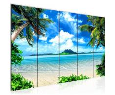 Bilder Strand Palmen Wandbild 200 x 80 cm Vlies - Leinwand Bild XXL Format Wandbilder Wohnzimmer Wohnung Deko Kunstdrucke Blau 5 Teilig - MADE IN GERMANY - Fertig zum Aufhängen 603355a