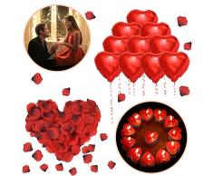 SANBLOGAN Hochzeit Ballons Set,1000 Rosenblätter+50 Rot Teelichter+10 Rot Folienballon, Romantisch Herzkerzen Deko für Hochzeit Tischdeko Geburtstag Luftballon Party Valentinstag Vorschlag Dekoration