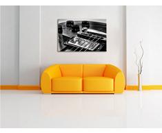 Monocrome, Black and White Guitar, Gitarre, Format: 100x70 auf Leinwand, XXL riesige Bilder fertig gerahmt mit Keilrahmen, Kunstdruck auf Wandbild mit Rahmen, günstiger als Gemälde oder Ölbild, kein Poster oder Plakat