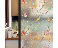 Lifetree Glasmalerei Fensterfolie Sichtschuzfolie Dekofolie Privatsphäre Milchglasfolie Statisch Haftend Vogel Fensteraufkleber 90 * 200 cm