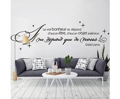 decalmile Schwarz Wandtattoo Sprüche und Zitate Le VRAI Bonheur ne dépend daucun être Familie Herausnehmbar Wandaufkleber für Schlafzimmer Wohnzimmer