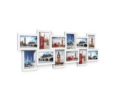 SONGMICS Bilderrahmen Collage für 12 Fotos je 10 x 15 cm Fotorahmen aus MDF-Platten, Montage erforderlich, weiß, mit Holzmaserung RPF22W