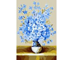 SKYTY Malen nach Zahlen Blaue Blume in Porzellanvase - DIY Digitales Ölgemälde Acrylfarbe Set Erwachsene Kinder Wohnkultur Mit Rahmen 16x20 Zoll