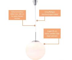 Hängelampe Esszimmer LED 35 cm Pendelleuchte Esstisch Glaskugel Weiß Schlafzimmerlampe (Wohnzimmerlampe Hängend, Höhenverstellbar max 180 cm, Glas Kugel, 9 Watt)