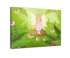 Kunstdruck - Kinderbild - Fee - 40 x 30 cm - Bilder als Leinwanddruck - Kinder - Schmetterlinge - kleine Fee im grünen Wald