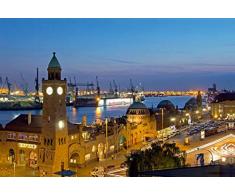 Premium Textil-Leinwand 120 x 80 cm Quer-Format Hamburg LandungsbrÃ¼cken | Wandbild, HD-Bild auf Keilrahmen, Fertigbild auf hochwertigem Vlies, Leinwanddruck von Siegfried Kuttig