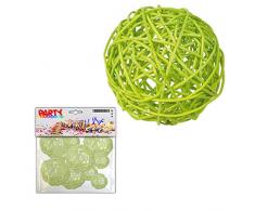 PARTY DISCOUNT ® Rattan Dekoball 10 STK Ø 3,4 & 7 cm, Grün