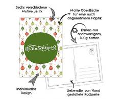 Weihnachtskarten Set - 12 Postkarten für Weihnachten - Kunstdruck zum Verschicken und Sammeln - Karten Set 3 - Rot-grün