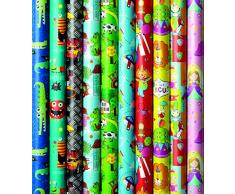 10 Rollen Kinder Geschenkpapier, Geburtstag, Feier Neutral 2m x0,7m, Geschenkverpackung