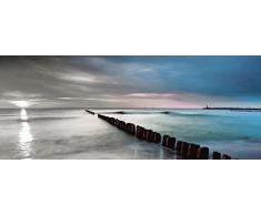 Artland Echt-Glas-Wandbild Deco Glass TTstudio Ostsee mit schönem Sonnenaufgang am polnischen Strand_schwarz/weiß Landschaften Gewässer Meer Fotografie Blau