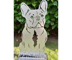 Gartendeko Fockbek Metallfigur Gartenfigur Hundefigur Hund Deko Höhe ca. 50 cm (französische Bulldogge) Rostfigur Gartenstecker Rostdeko)