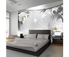 murando Fototapete Blumen 350x256 cm Vlies Tapeten Wandtapete XXL Moderne Wanddeko Design Wand Dekoration Wohnzimmer Schlafzimmer Büro Flur weiß grau silber Orchidee Ornament Abstrakt b-A-0078-a-b