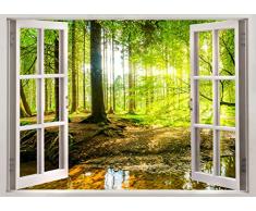 murando - 3D WANDILLUSION 140x100 cm Wandbild - Fototapete - Poster XXL - Fensterblick - Vlies Leinwand - Panorama Bilder - Dekoration - Meer Strand Dünen