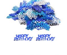 DIWULI, Happy Birthday Konfetti blau Silber, Geburtstags Tisch-Konfetti, Tisch-Deko, Glitter, Geburtstags-Deko Streudeko für Geburtstagsfeier, Motto-Party, Dekoration, Geschenk-Deko, DIY, basteln