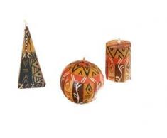 3er Kerzenset Liztoni Typ 6 Nobunto handbemalt aus Afrika handgefertigte afrikanische Kerze