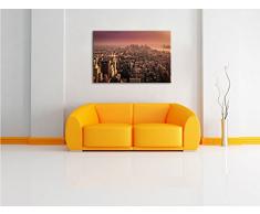 New York City bei abendrotem Sonnenuntergang, Format: 120x80 auf Leinwand, XXL riesige Bilder fertig gerahmt mit Keilrahmen, Kunstdruck auf Wandbild mit Rahmen, günstiger als Gemälde oder Ölbild, kein Poster oder Plakat