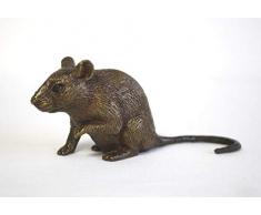 Thermobrass Bronzefigur kleine lebensechte Maus Nagetier Dekoration für den Garten - 13x6x4 cm Braun