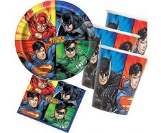 33-teiliges Party-Set * Justice League Superhelden * mit Teller + Becher + Servietten + Deko | Kindergeburtstag Kinder Geburtstag Motto-Party Web Warriors Superhelden Spider-Man Batman Superman