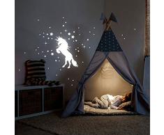 ilka parey wandtattoo-welt® Wandtattoo Einhorn Punkte und Sterne fluoreszierend Leuchtsticker Set 64 Stück M2215