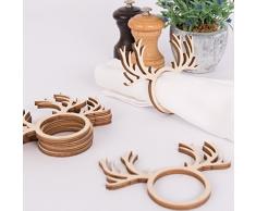 Kleinlaut Serviettenring - Dekorative Tischdeko aus Holz - 6er Set - Motiv: Hirsch