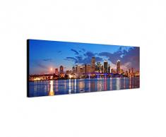 Paul Sinus Art Panoramabild auf Leinwand und Keilrahmen 150x50cm Miami Skyline Wasser Spiegelung Dämmerung