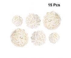 Amosfun, Rattan-Kugeln für Hochzeit, Weihnachten, Party, Hängedekoration für Kinderzimmer, 3 cm, 4 cm, 5 cm, 15 Stück, Rattan, weiß, 15 PCS