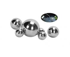 Nostalgic Garden 6 x Dekokugel Set Gartenkugel Silber rostfrei Edelstahl + 1 x Dekoherz aus Holz (6)