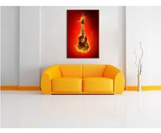 Brennende Gitarre Heiße Flammen Format: 100x70 cm auf Leinwand, XXL riesige Bilder fertig gerahmt mit Keilrahmen, Kunstdruck auf Wandbild mit Rahmen, günstiger als Gemälde oder Ölbild, kein Poster oder Plakat