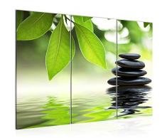 Bilder Feng Shui Steine Wandbild 120 x 80 cm Vlies - Leinwand Bild XXL Format Wandbilder Wohnzimmer Wohnung Deko Kunstdrucke Grün 3 Teilig - MADE IN GERMANY - Fertig zum Aufhängen 501131a