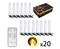 SunJas 20er Weihnachten LED Kerzen Lichterkette Kerzen Weihnachtskerzen Weihnachtsbaum Kerzen mit Fernbedienung Kabellos