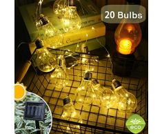 Treer LED Solar Lichterkette Glühbirnen, Außen Garten Deko Kugel Sternenlicht Glühbirne Wasserfest 8 Modi Außerlichterkette für Terrasse Hof Innen Haus Weihnachtsbaum Feiern (8m / 20 Glühbirne)