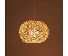 Rattan Pendelleuchten Lampenschirm LED Garten Kreative Ball Hängeleuchte E27 Hängende Linie Höhenverstellbarer Kronleuchter Wohnzimmer Café Schlafzimmer Restaurant Hotel Gang Bar Decken,Beige,20CM