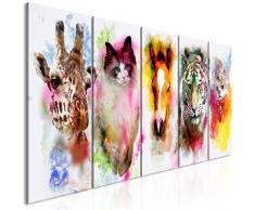 decomonkey Bilder Tiere Porträt 200x80 cm 5 Teilig Leinwandbilder Bild auf Leinwand Wandbild Kunstdruck Wanddeko Wand Wohnzimmer Wanddekoration Deko Aquarell Bunt Giraffe Katze Pferde Tiger Hund
