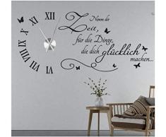 tjapalo® s-tku5 Wanduhr Wandtattoo Uhr Wohnzimmer Wandsticker Spruch - Nimm dir Zeit für die Dinge die dich Glücklich machen mit Uhrwerk (Metall)