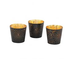 albena shop 73-144 Tinka 3er Set orientalische Teelichthalter Metall ø 7,5 x H 7 cm (schwarz/Gold)