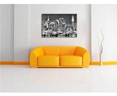 Monocrome, New York City, Skyline Brücke bei Nacht, Format: 100x70 auf Leinwand, XXL riesige Bilder fertig gerahmt mit Keilrahmen, Kunstdruck auf Wandbild mit Rahmen, günstiger als Gemälde oder Ölbild, kein Poster oder Plakat
