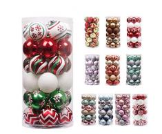 Valery Madelyn Weihnachtskugeln 30 Stücke 6CM Kunststoff Christbaumkugeln Weihnachtsdeko mit Aufhänger Weihnachtsbaumschmuck für Dekoration Klassische Serie Thema Rot Grün Weiß MEHRWEG Verpackung
