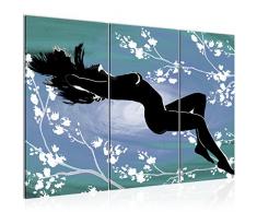 Bilder Erotik Frau Wandbild 120 x 80 cm - 3 Teilig Vlies - Leinwand Bild XXL Format Wandbilder Wohnzimmer Wohnung Deko Kunstdrucke Blau - MADE IN GERMANY - Fertig zum Aufhängen 300031b